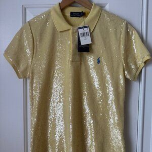 Polo Ralph Lauren Women's Yellow Sequin-embellished Polo Shirt Size S